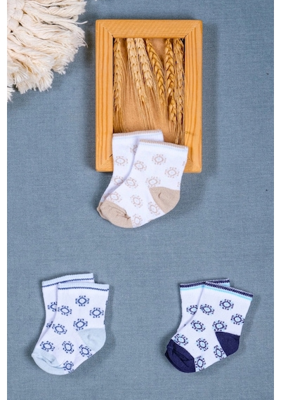 Cocole Socks Erkek Bebek Soket Çorabı 3 Lü Set Pamuklu Otantik Desenli Çok Renkli