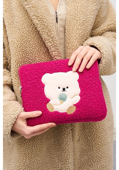 Mussen Teddy Bear Tablet Kılıfı 10 & 11 İnç Uyumlu Fuşya