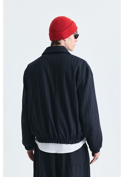 Vamos Oversize Çizgili Ceket Takım Lacivert