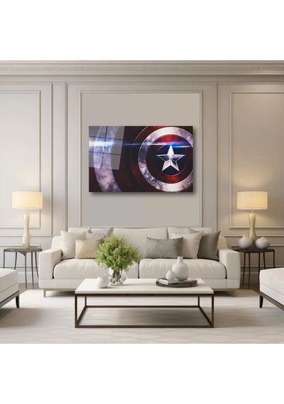 Kaptan Amerika Kalkanı Cam Tablo Sinematik Dekor 35x50 Cm