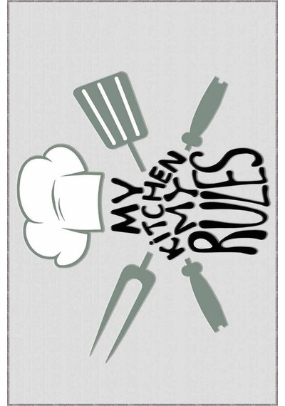 Gri Kaymaz Tabanlı My Kitchen My Rules Mutfak Halısı Mt01n11