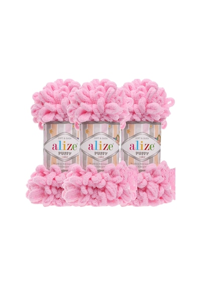 Puffy 3 Lü Paket El Örgü İpi - Şişsiz 100g X 3 Adet Renk No: 185 - Pembe