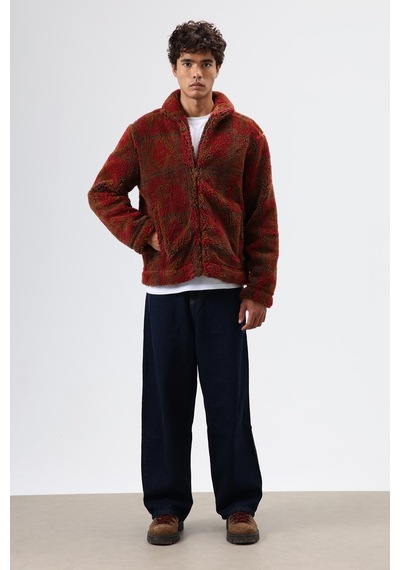 Vamos Oversize Peluş Mont Bordo