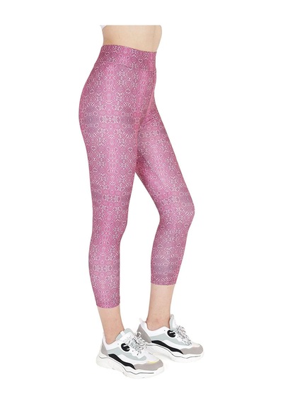 Kadın Pembe Benekli Yüksek Bel Spor Tayt Pembe Benekli