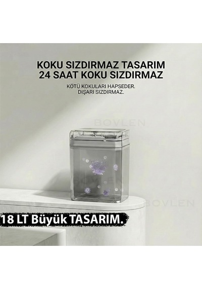 18 Litre Otomatik Hareket Sensörlü Çöp Kovası, Banyo Çöp Kovası, Çöp Kutusu Beyaz