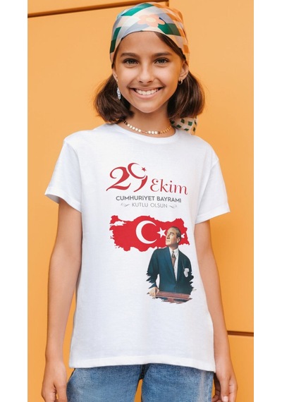 Alpşan Ticaret 29 Ekim Tişörtleri Cumhuriyet Bayramı T-shirt Beyaz