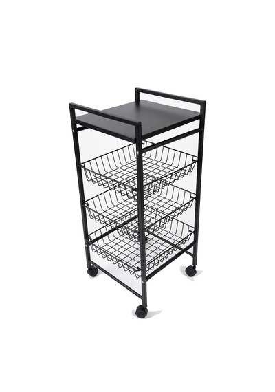 Sebzelik Metal Sebze Meyve Rafı Tekerlekli Stand 2101 Siyah