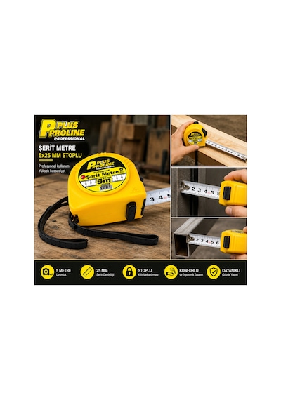 Pro Plus Şerit Metre 5 Metre X 25 Mm Stoplu Ve Dayanıklı Ölçüm Metresi 5 M