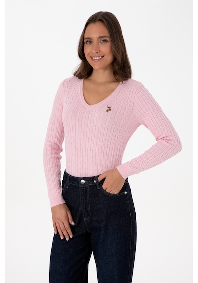 U.S. Polo Assn. Kadın Açık Pembe V Yaka Basic Kazak 50307700-VR078 U.S. Polo Assn. Kadın Açık Pembe V Yaka Basic Kazak 50307700-VR078