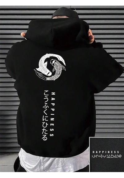 Startmore Tarzsokak Japon Karikatür Baskı Erkekler Hoody O-boyun Tüm Maç Gevşek Kazak Moda Polar Temel Günlük Hoo Siyah