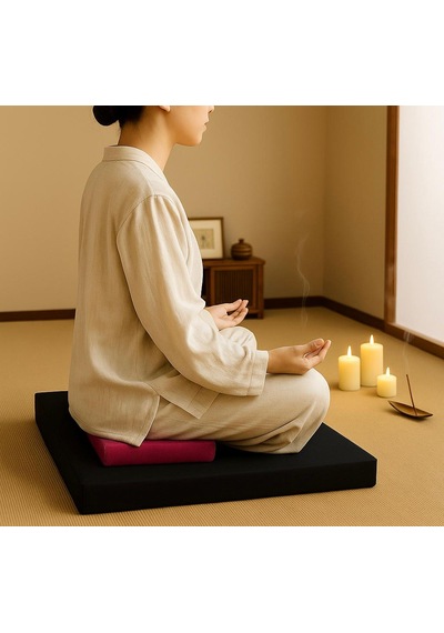 60x60 Meditasyon Minderi Seti İkili Yoga Meditasyon Minderi Lotus Çiçeği Baskılı Meditasyon Minderi Siyah - Mor