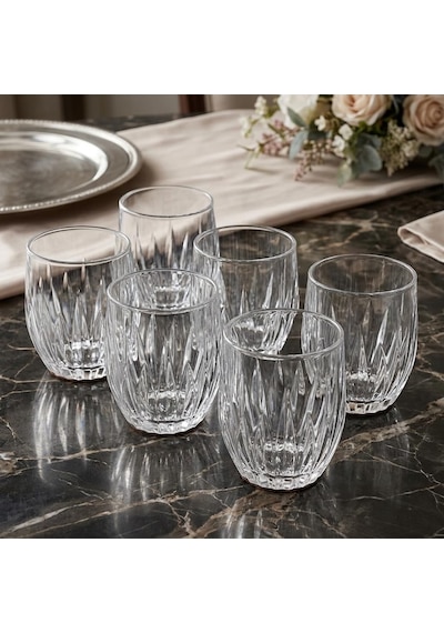 6'li Kristal Kesme Görünümlü Cam Bardak Seti - Meşrubat, Su, Kahve Ve Viski Bardağı Takımı 320 Ml Çok Renkli
