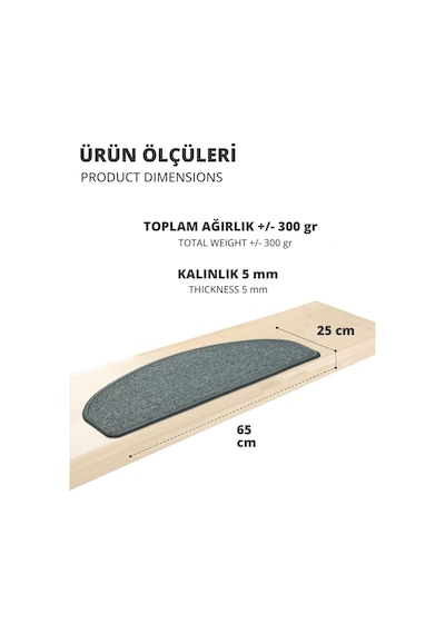 Yarım Ay Bukle Halıdan Ekonomik Basamak Ve Merdiven Paspası 16'lı - Açık Gri Null