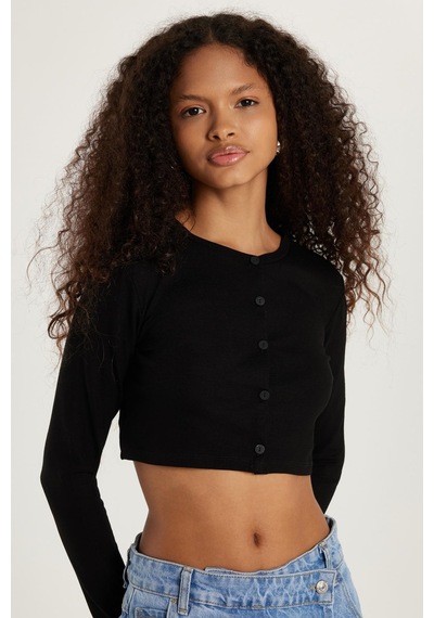 Tudors Kadın Slim Fit Dar Kesim Uzun Kollu Bisiklet Yaka Siyah Hırka-34091 Siyah