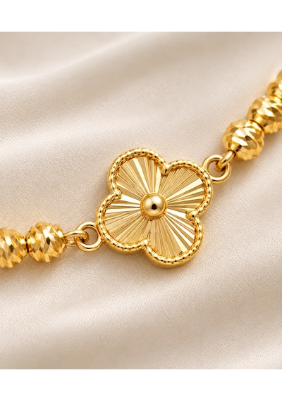Bijutakı Yonca Figürlü Işıltılı Boncuk Zincir Bileklik Ayarlanabilir Model Gold