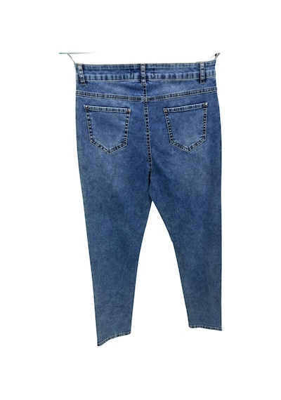 Büyük Beden Taşlı Denim Kadın Pantolon Mavi