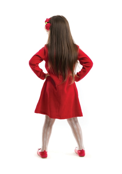 Denokids İkiz Geyik Kız Kadife Kırmızı Yılbaşı Elbise Kırmızı