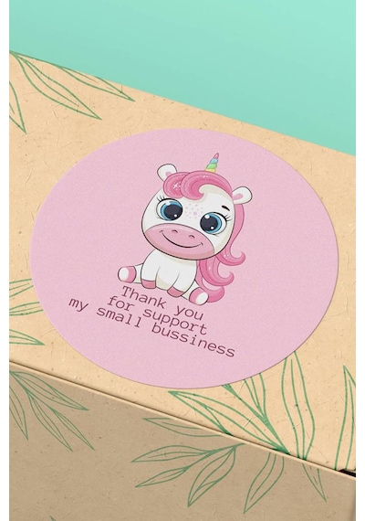 Unicorn Thank You Support Pembe Sticker 3x3cm St2230 Çok Renkli