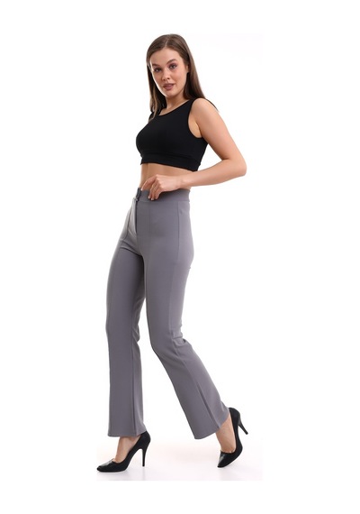 Winmoda34 Kadın Ultra Yüksek Bel Önü Dikişli Palazzo Pantolon Füme