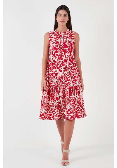 Lela Desenli Regular Fit Kolsuz Bayan Elbise 5865731 Bordo