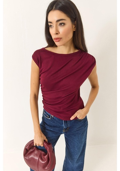 Shade Kadın Drape Detaylı Soft Touch Esnek Viskon Bluz 4019 60284038 - Bordo
