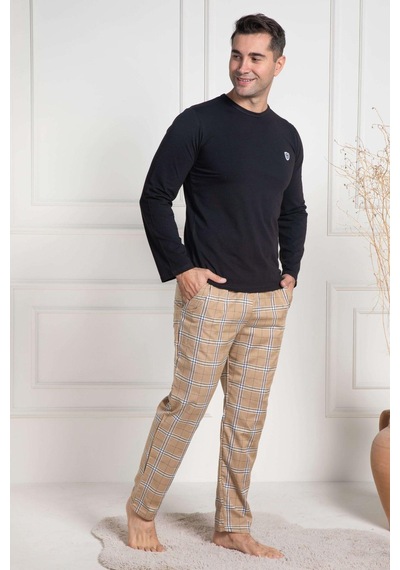 Mecit Pijama Mecit 3053 Siyah Ekoseli Erkek Büyük Beden Pijama Takımı Siyah