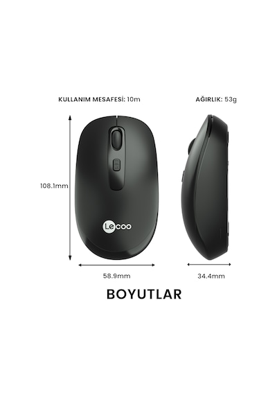 Lecoo WS205 Kablosuz 1600 DPI 4 Tuşlu Optik Mouse