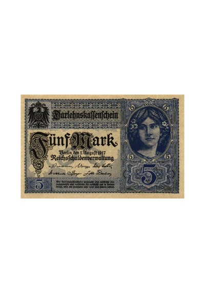 Almanya 1917 Yılı 5 Mark Yabancı Kağıt Para Çil Unc Koleksiyon Para