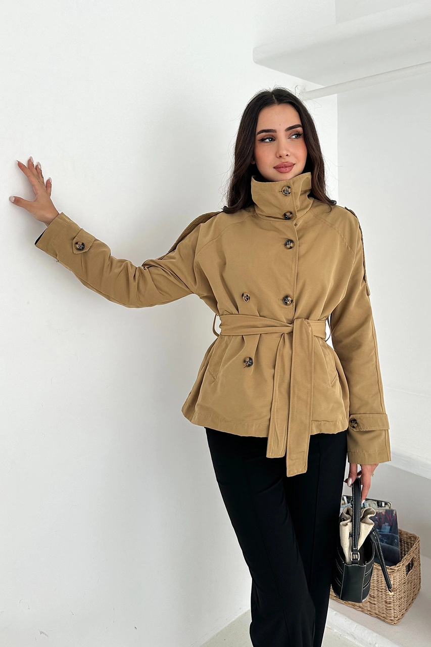 Noa & Noa Kadın Astarlı Kemerli Düğmeli Trenç Zarif & Güçlü Stil Bej
