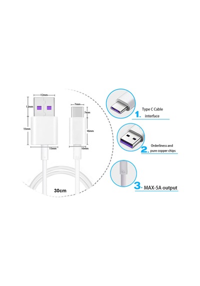 5a Type-c Usb Kablo 1 Mt. Beyaz 25w Hızlı Şarj 40mb/s Data Aktarım Telefon Tablet Adaptör Pc Type C