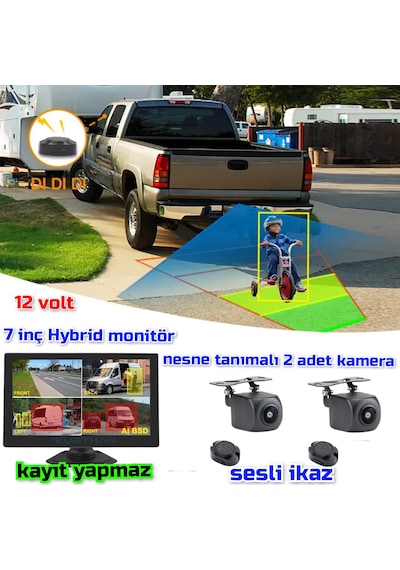 Araç Ve Yaya Tanımalı Sesli İkazlı 2 Adet Kamera Ve 7'' Ekran Set