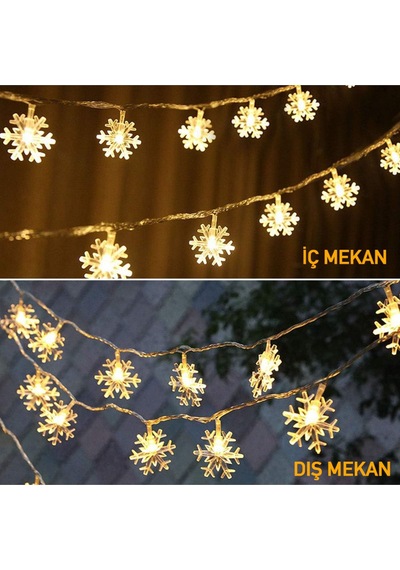 Robeve Kar Tanesi Led Işık Yılbaşı Aydınlatma Dekorasyon Işık Dekorasyon Aydınlatma Pilli 5 Metre Led Işık