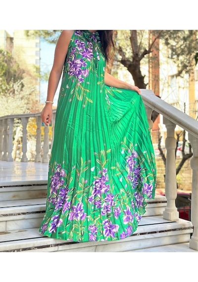 Lasorella Butik Yeşil Çiöek Desenli Astarsız Saten Elbise Yeşil Lasorella Butik Yeşil Çiöek Desenli Astarsız Saten Elbise Yeşil