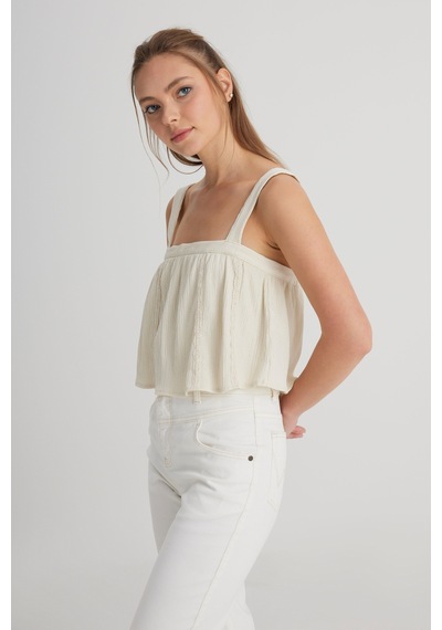 Wrangler Relaxed Fit Geniş Kesim Kare Yaka Ekru Bluz W241604104 Ecru