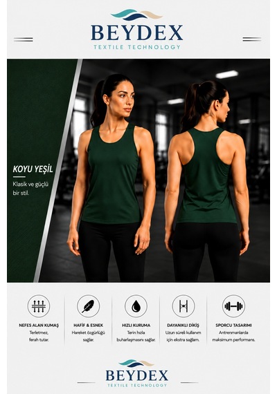 Beydex Bisiklet Yaka Sıfır Kollu Standart Kalıp Kadın Spor Atlet Haki