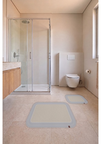 Banyo Paspası Takımı 70x110+50x70 Cm Düz Ekru & Gümüş Gri Ekru - Gümüş Gri