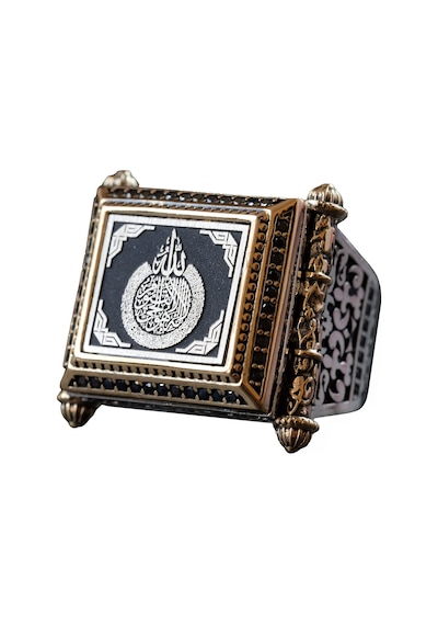 Ayatul Kursi Oymalı Gümüş Erkek Yüzük, El Yapımı Sterlin Gümüş İslami Erkek Yüzük İle Allah Yazısı Gümüş