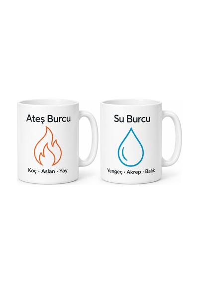 Storeşahin Ateş Burcu Ve Su Burcu 2'li Porselen Kupa Seti - Model 408 Shn0720 Çok Renkli
