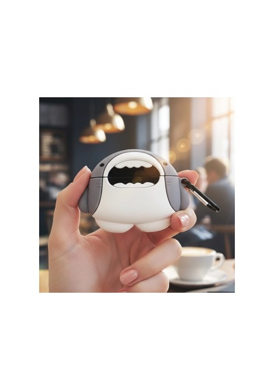 Samsung Galaxy Buds 3 Kılıf Karakter Figürlü Köpekbalığı Beyaz - Gri