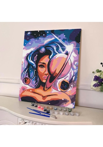 Sayılarla Boyama Seti 40 X 50 Cm Tuval Şasesine Gerili Evrendeki Kadın