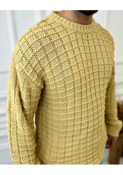 Elku Moda Kazak Oversize Kare Örme Desenli Naturel Pamuk Bol Kesim Tüylenmeyen Salaş Triko Kazak Hardal Elku Moda Kazak Oversize Kare Örme Desenli Naturel Pamuk Bol Kesim Tüylenmeyen Salaş Triko Kazak Hardal