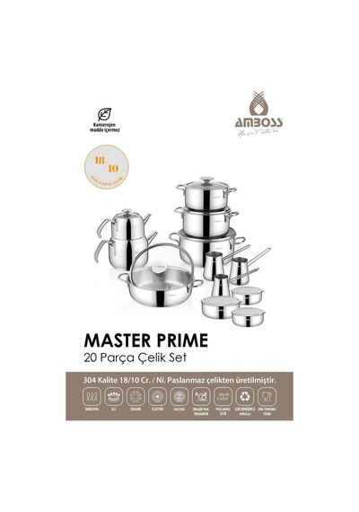 20 Parça Master Prime Tencere Çeyiz Seti Ve Saklama Kabı Gümüş