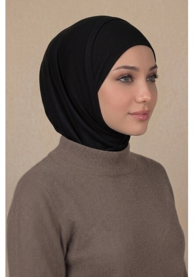 Sonbaharmoda Hazır Türban Pratik Kaymaz Tesettür Eşarp Viskon Likralı Rahat Günlük Ve Namaz İçin Hijab Siyah