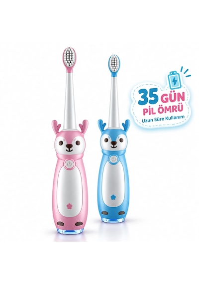 Venandın Pofidik Sevimli Geyik Tasarımlı Çocuk Sonic Elektrikli Diş Fırçası Usb Şarjlı - Yumuşak Kıl
