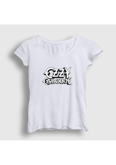 Presmono Kadın Logo Ozzy Osbourne T-shirt Beyaz
