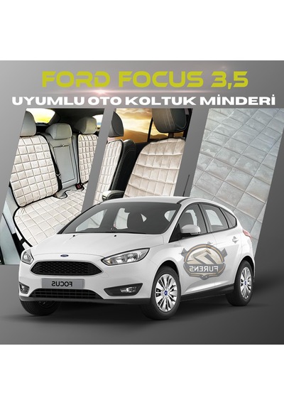Ford Focus 3.5 Bej Tay Tüyü Cepli & Terletmez Sırtlı Oto Koltuk Minder Seti - Koruma Kılıfı  Ön & Arka Set