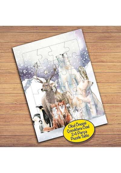 Karlı Kış Mevsimi-hayvanlar Çocuklara Özel Puzzle Yapboz Tablo-56527
