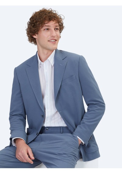Kip Mavi Çizgili Modern Fit Takım Elbise