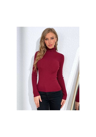 Hanclo Kadın Fitilli Balıkçı Yaka Slim Fit Triko Kazak Bordo