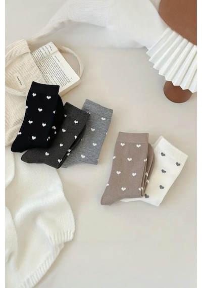 Hitit Socks Kadın 5 Çift Premium Kalite Kalpli Tenis Çorap Çok Renkli ASORTİ